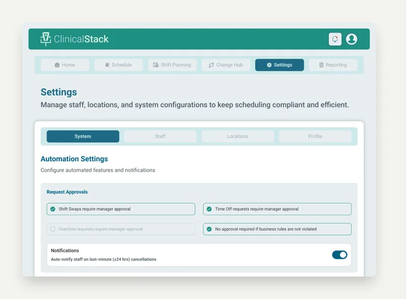 Clinical Stack, HealthTech · AI Scheduling, product screenshot