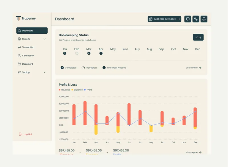 Trupenny, Bookkeeping Client Portal · QuickBooks-synced, product screenshot