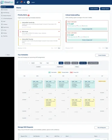 Clinical Stack, HealthTech · AI Scheduling, product screenshot